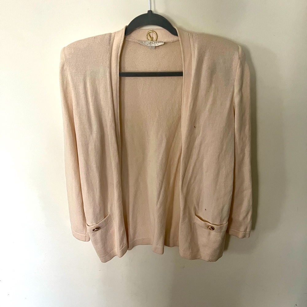 St. John Creamy Ivory Open Front Cardigan